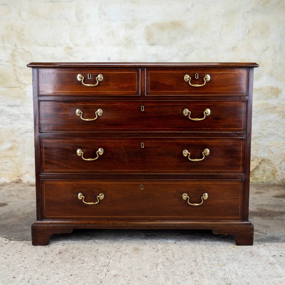 Georgian Mahogany Inlaid Straight Front 4 Height Chest of Drawers View II