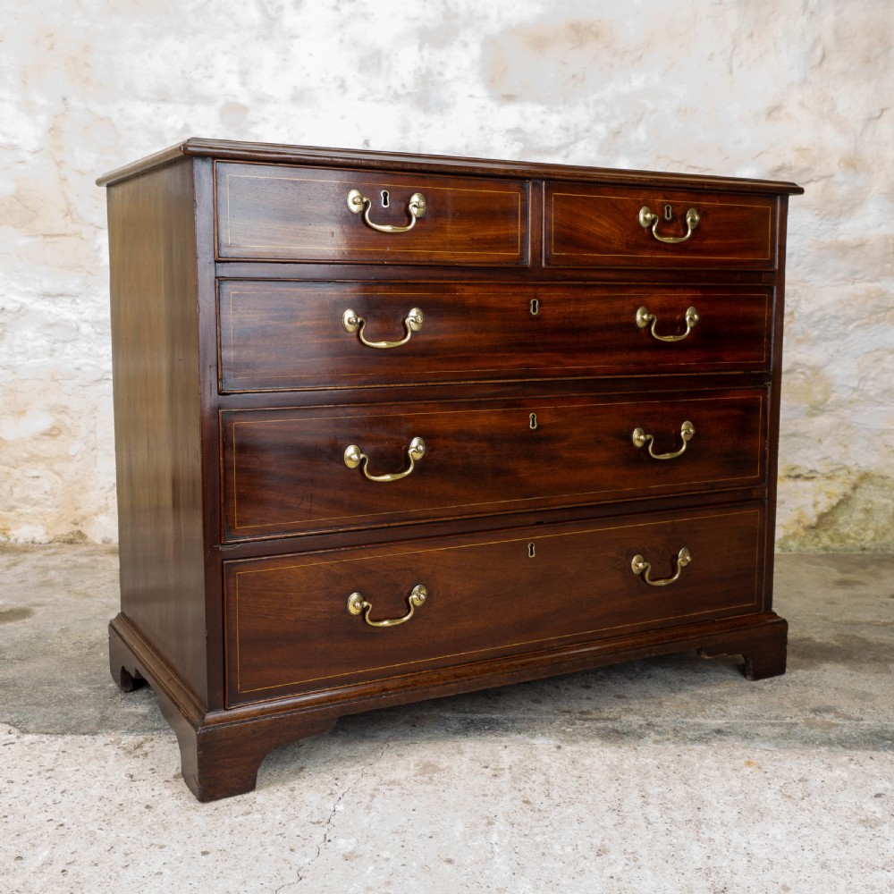 Georgian Mahogany Inlaid Straight Front 4 Height Chest of Drawers View III