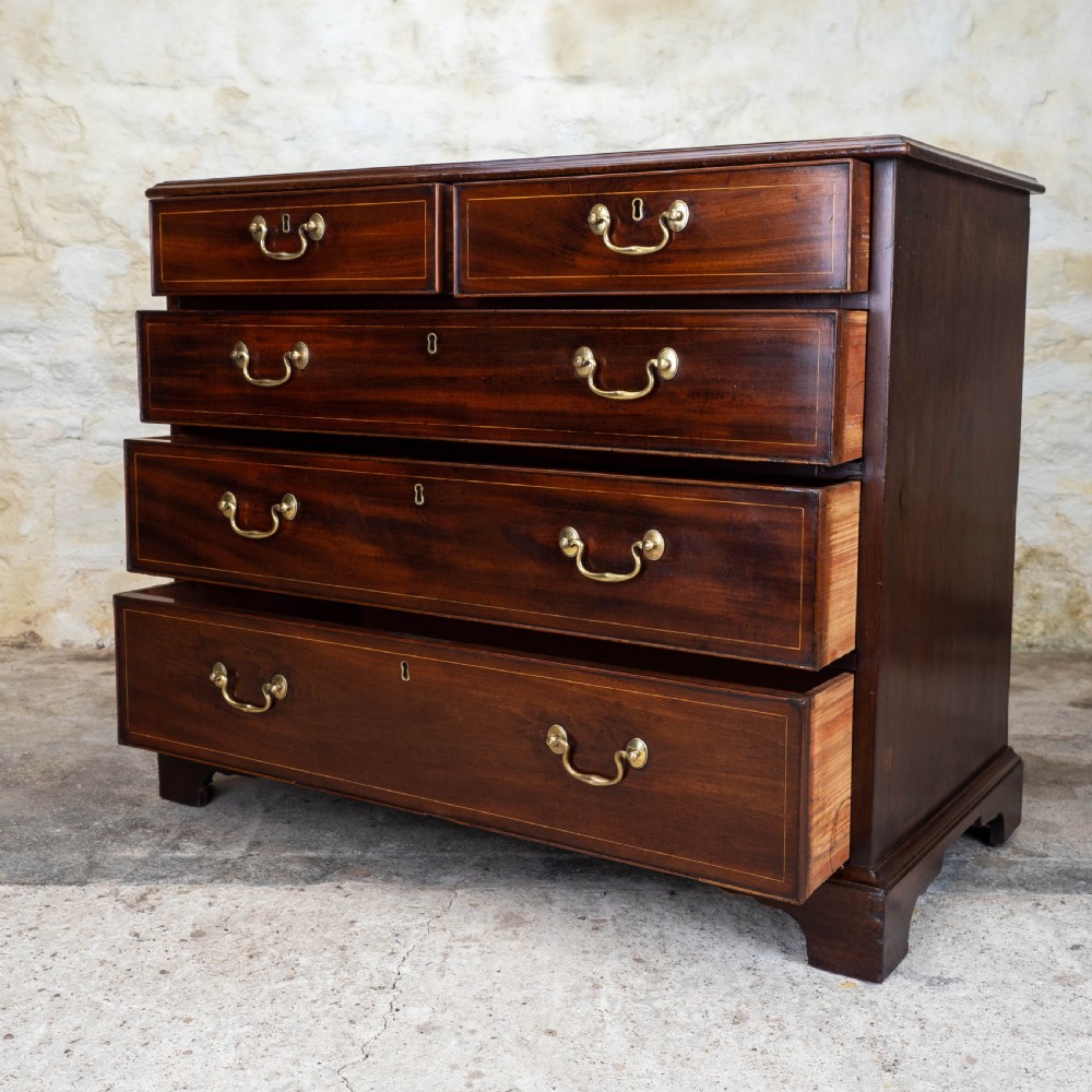 Georgian Mahogany Inlaid Straight Front 4 Height Chest of Drawers View IV
