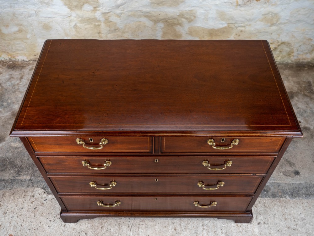 Georgian Mahogany Inlaid Straight Front 4 Height Chest of Drawers View VII
