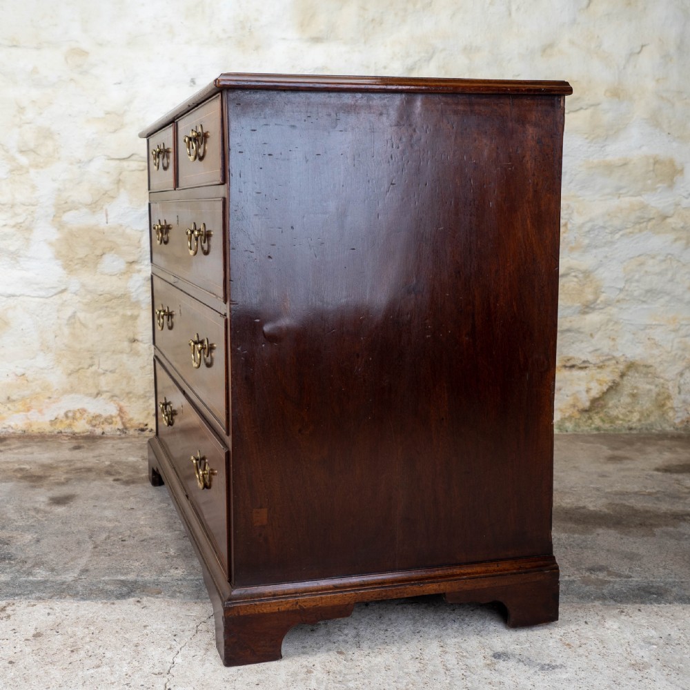 Georgian Mahogany Inlaid Straight Front 4 Height Chest of Drawers View XI