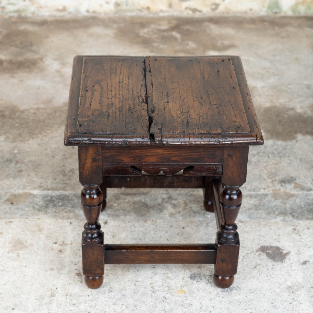 C17th & Later Small Oak Joint Stool (Carolean / Jacobean) View III