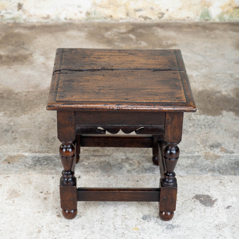 C17th & Later Small Oak Joint Stool (Carolean / Jacobean) View IV