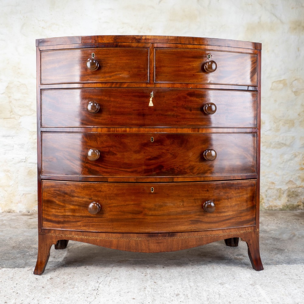 Regency Mahogany Inlaid Bow Front Chest of Drawers