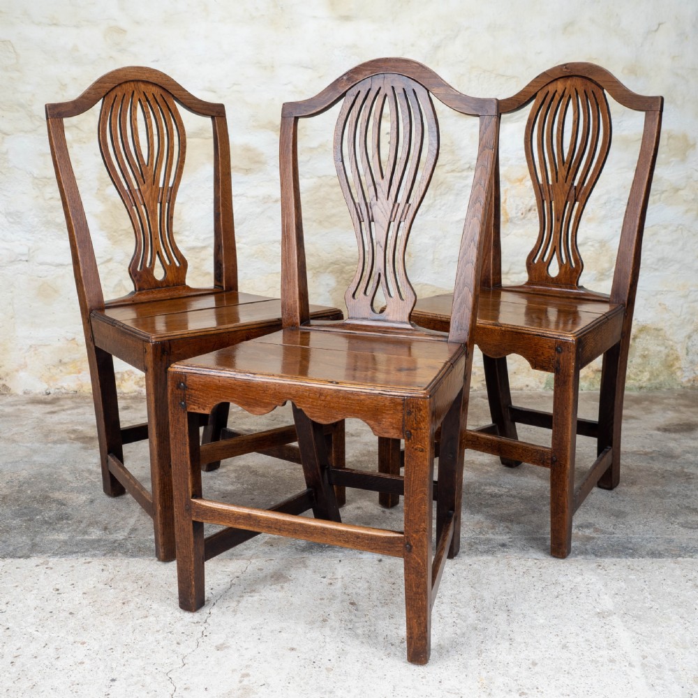 Georgian Chippendale Set of 3 Elm Country Dining Chairs