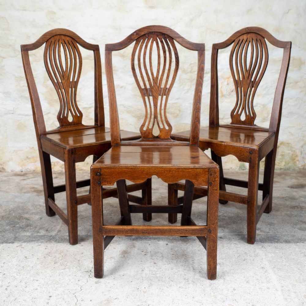 Georgian Chippendale Set of 3 Elm Country Dining Chairs View II