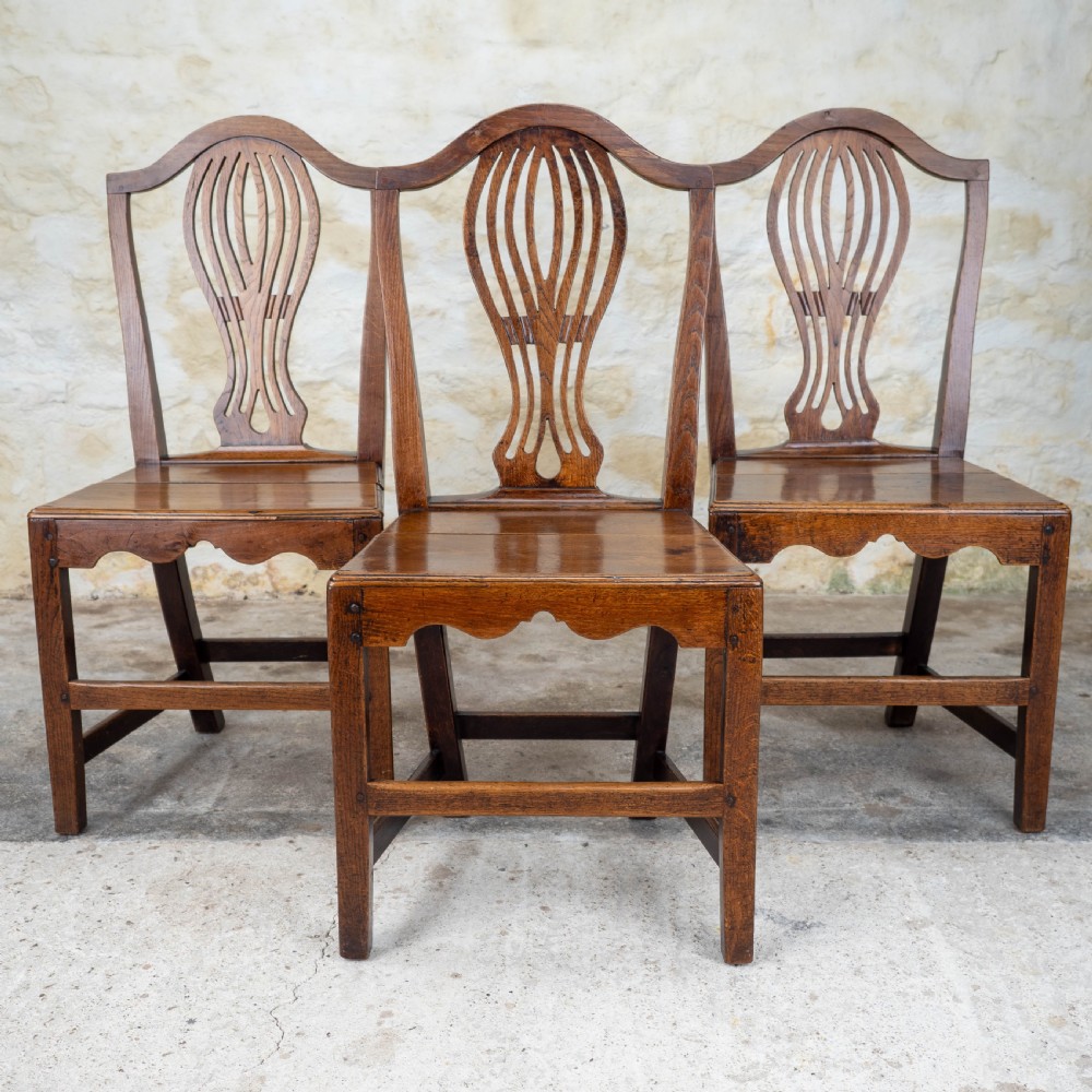 Georgian Chippendale Set of 3 Elm Country Dining Chairs View IV