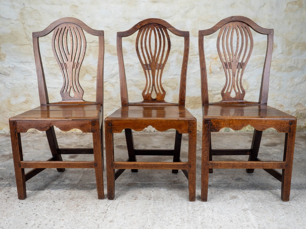Georgian Chippendale Set of 3 Elm Country Dining Chairs View V