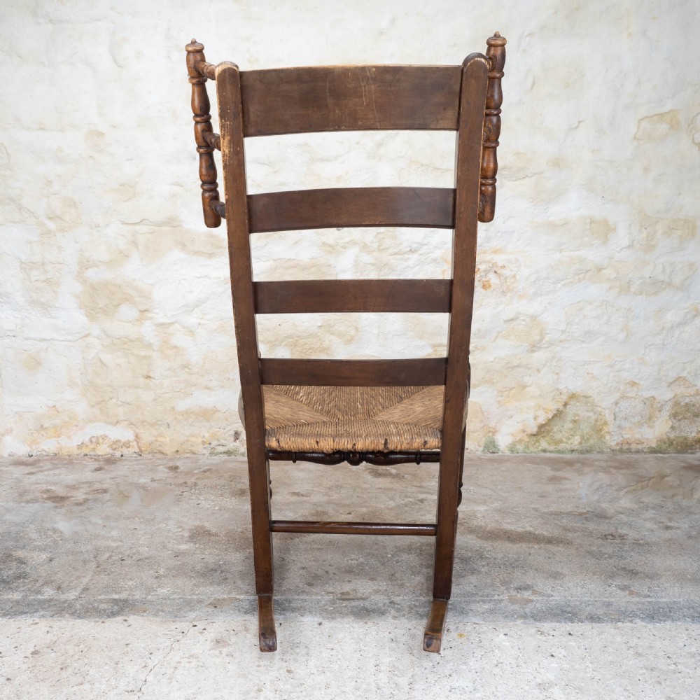 C19th Elm & Ash Country Ladderback Rocking Armchair View IV