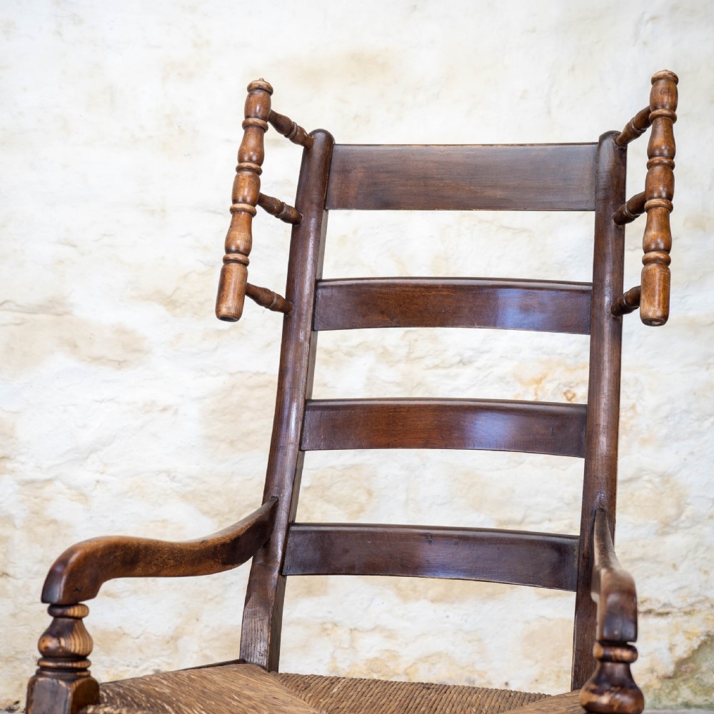 C19th Elm & Ash Country Ladderback Rocking Armchair View IX