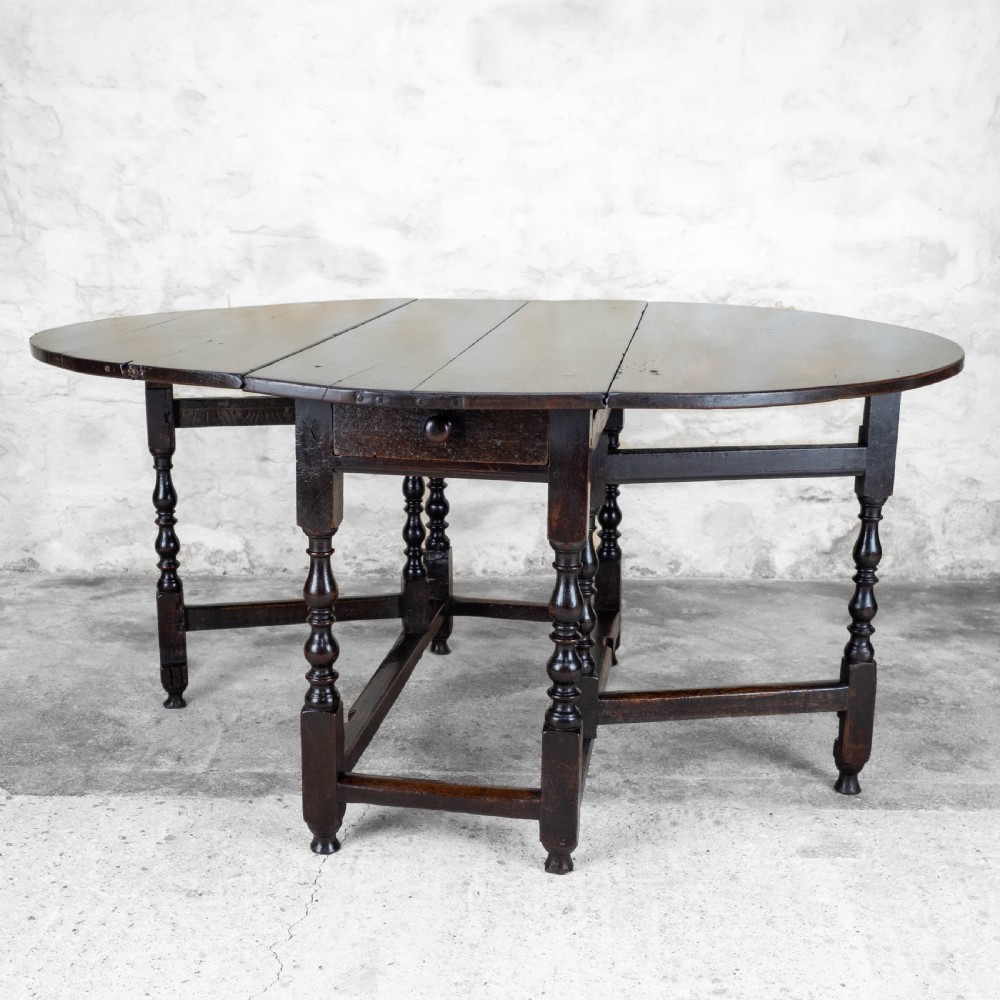 Charles II Elm & Oak Gateleg Country Dining Table (Carolean)