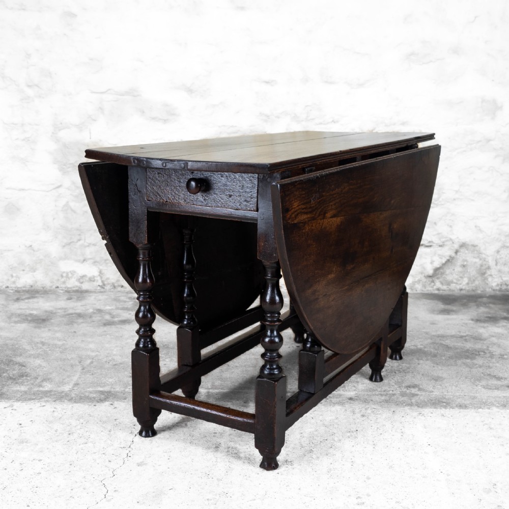 Charles II Elm & Oak Gateleg Country Dining Table (Carolean) View II