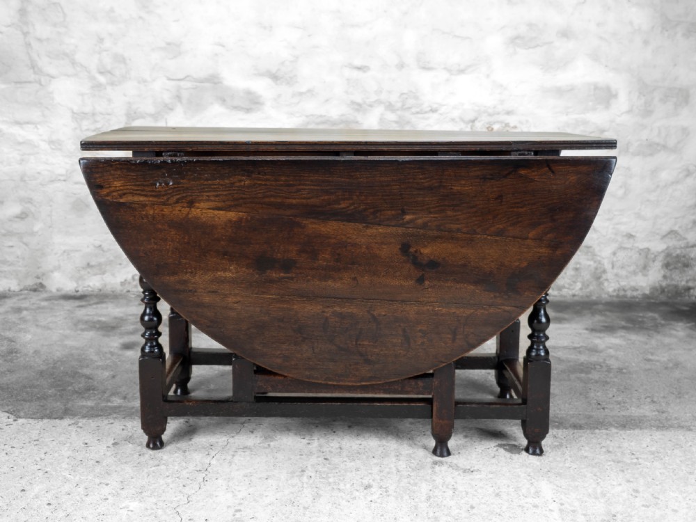 Charles II Elm & Oak Gateleg Country Dining Table (Carolean) View IV