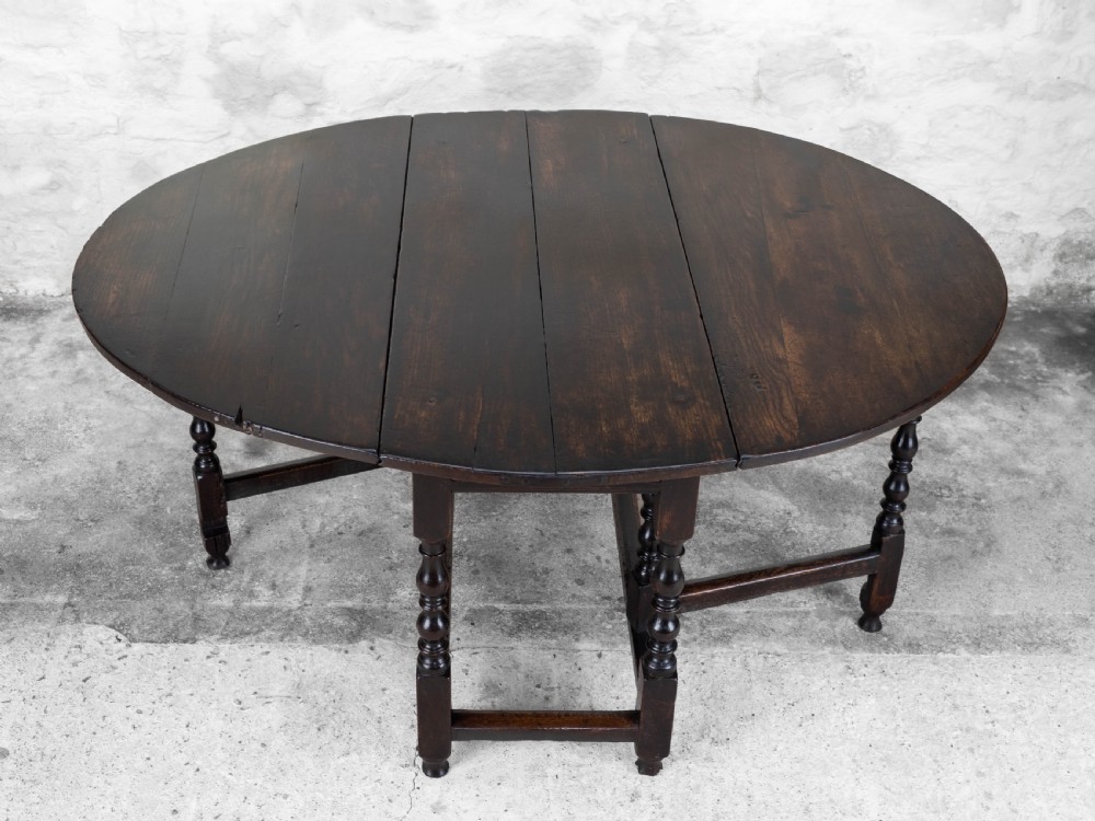 Charles II Elm & Oak Gateleg Country Dining Table (Carolean) View IX