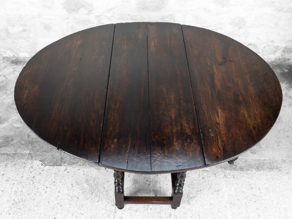 Charles II Elm & Oak Gateleg Country Dining Table (Carolean) View X