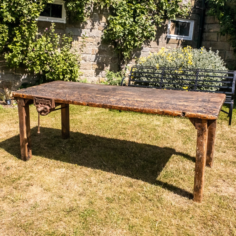 Reclaimed Timber Early C20th Workbench & Vice / Industrial Table