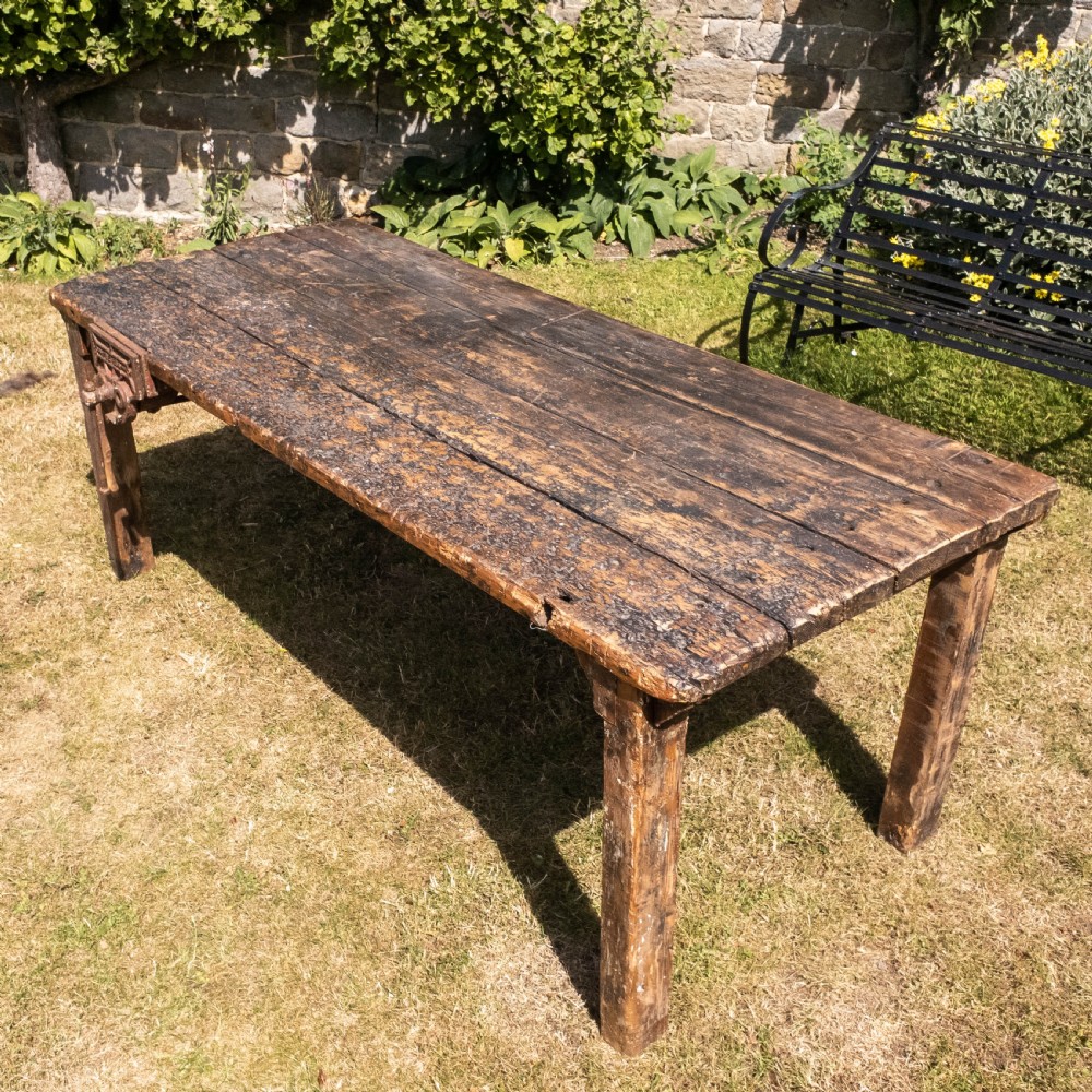 Reclaimed Timber Early C20th Workbench & Vice / Industrial Table View III