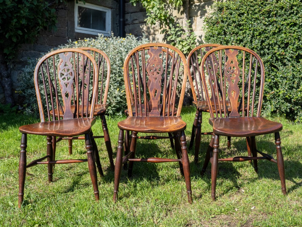 Early C19th Set of 6 Windsor Wheelback Elm & Ash Country Dining Chairs View III