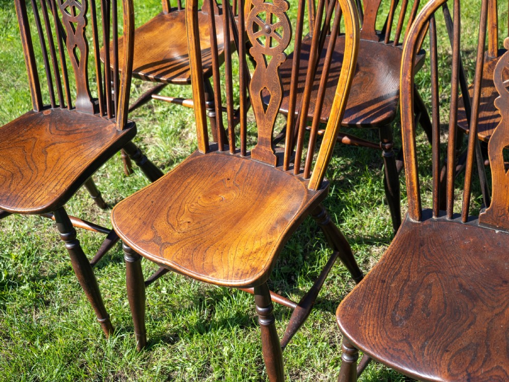 Early C19th Set of 6 Windsor Wheelback Elm & Ash Country Dining Chairs View V