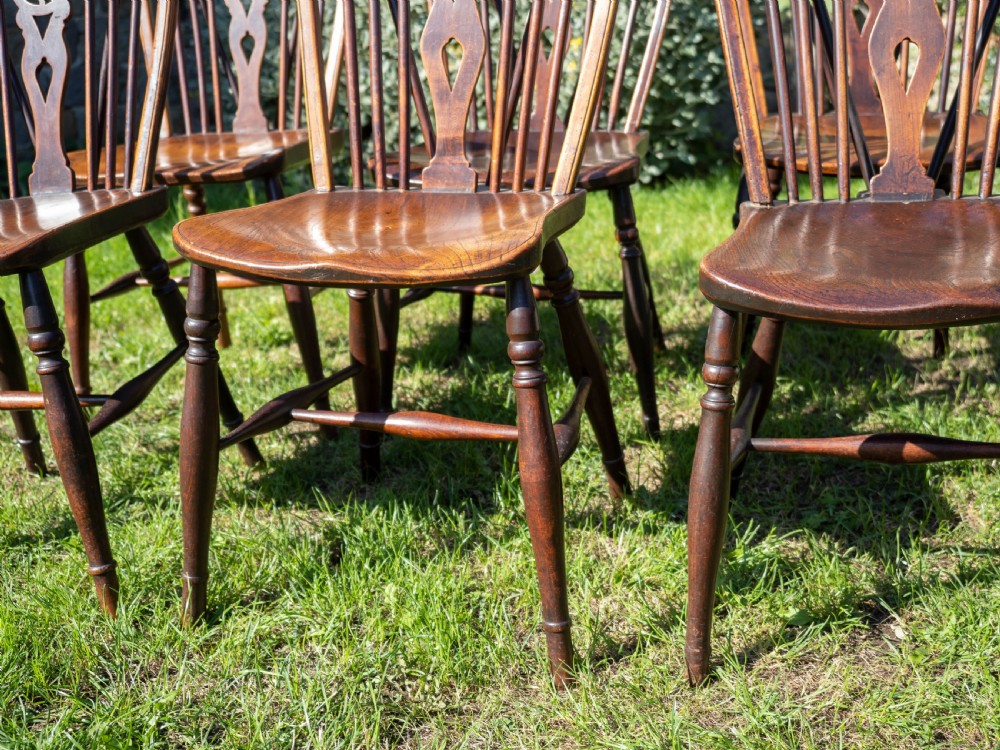 Early C19th Set of 6 Windsor Wheelback Elm & Ash Country Dining Chairs View VI