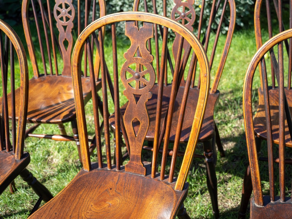 Early C19th Set of 6 Windsor Wheelback Elm & Ash Country Dining Chairs View VII