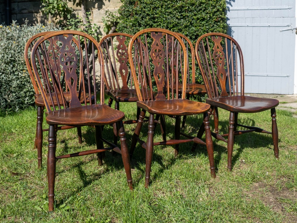 Early C19th Set of 6 Windsor Wheelback Elm & Ash Country Dining Chairs View IX