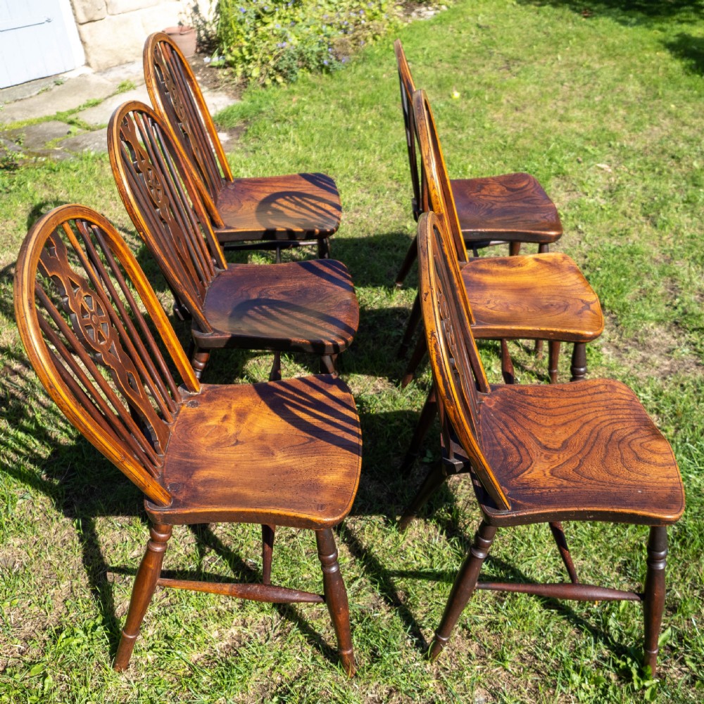 Early C19th Set of 6 Windsor Wheelback Elm & Ash Country Dining Chairs View X