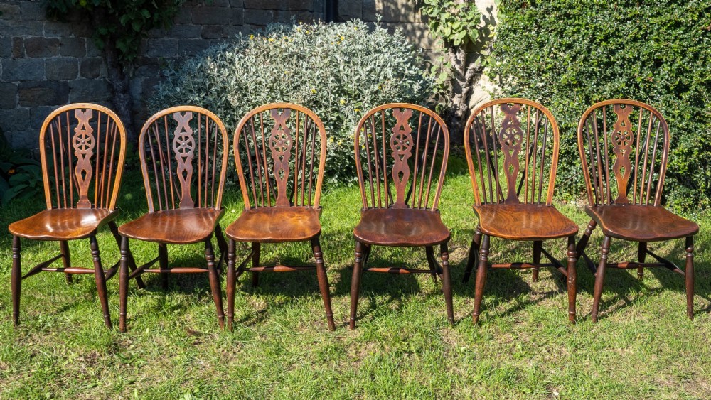 Early C19th Set of 6 Windsor Wheelback Elm & Ash Country Dining Chairs View XI