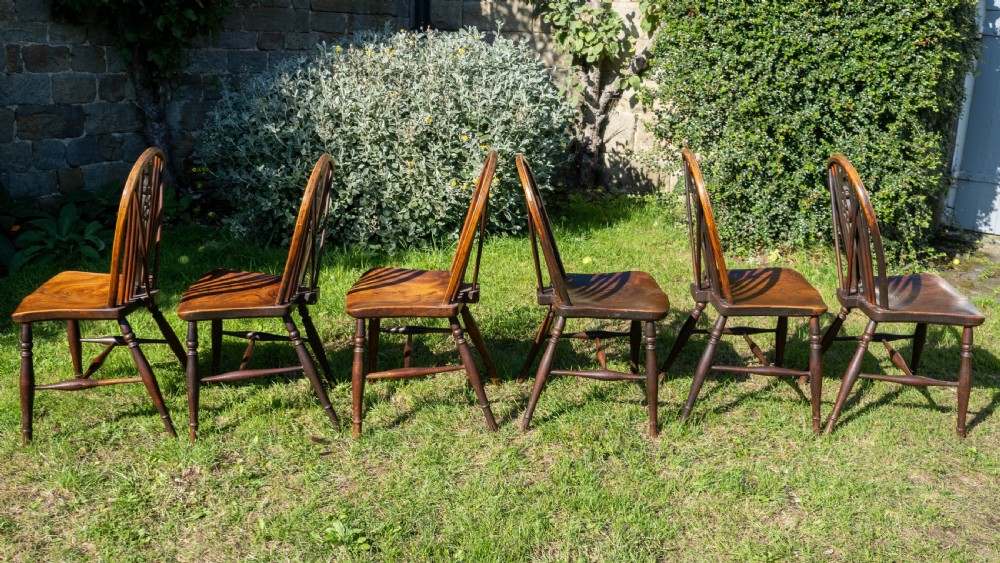 Early C19th Set of 6 Windsor Wheelback Elm & Ash Country Dining Chairs View XII
