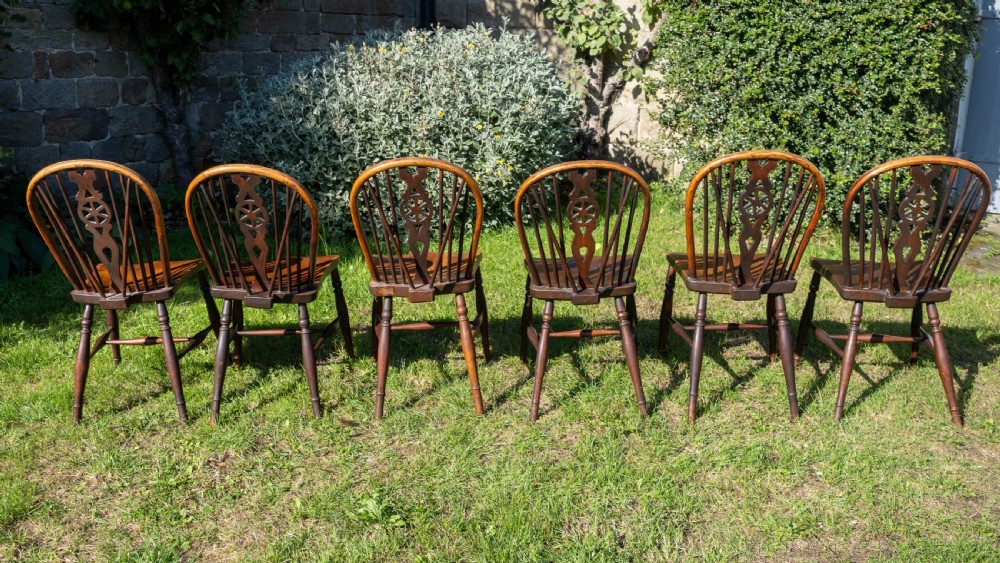 Early C19th Set of 6 Windsor Wheelback Elm & Ash Country Dining Chairs View XIII