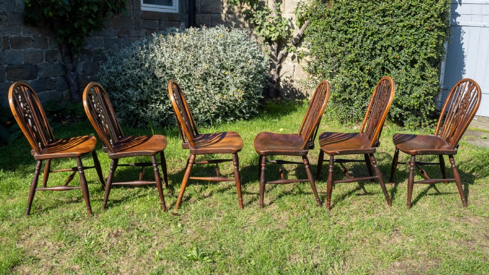 Early C19th Set of 6 Windsor Wheelback Elm & Ash Country Dining Chairs View XIV