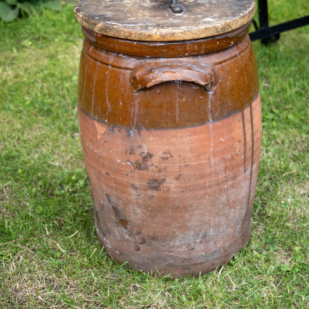 A C19th Rustic Large Earthenware Storage Jar / Bread Crock with Lid View III