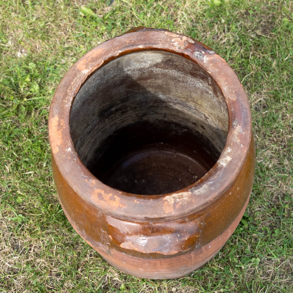 A C19th Rustic Large Earthenware Storage Jar / Bread Crock with Lid View IX