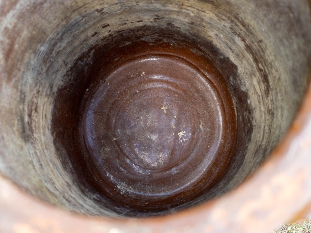 A C19th Rustic Large Earthenware Storage Jar / Bread Crock with Lid View X
