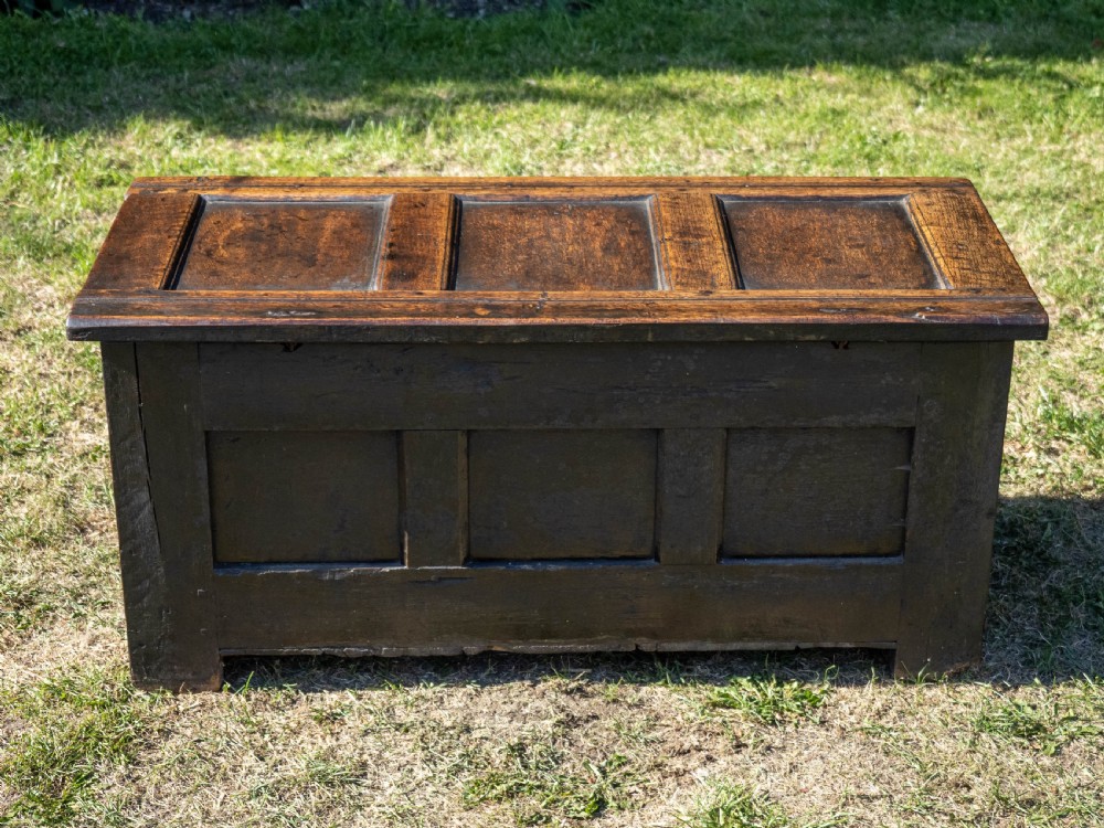 Yorkshire Small Carved Oak Panelled Coffer Dated 1722 View XV