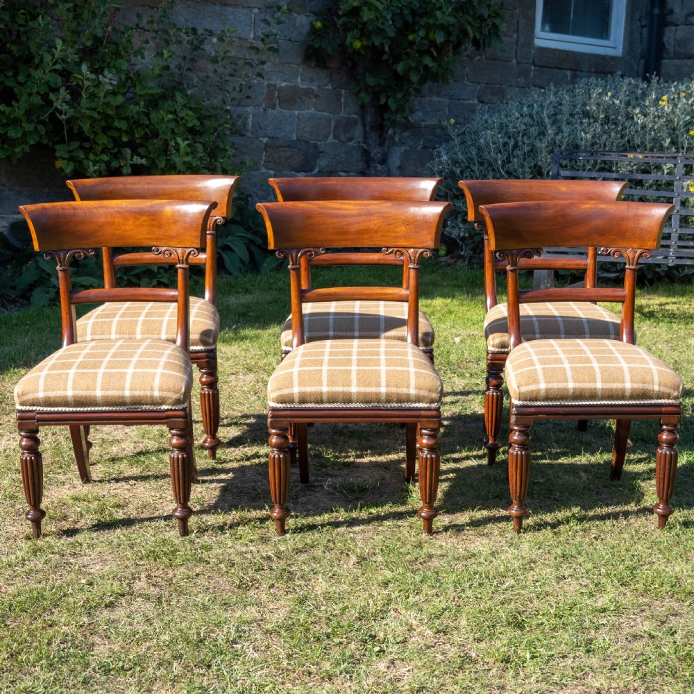 Set of 6 Regency Mahogany Upholstered Dining Chairs C1830 (William IV)