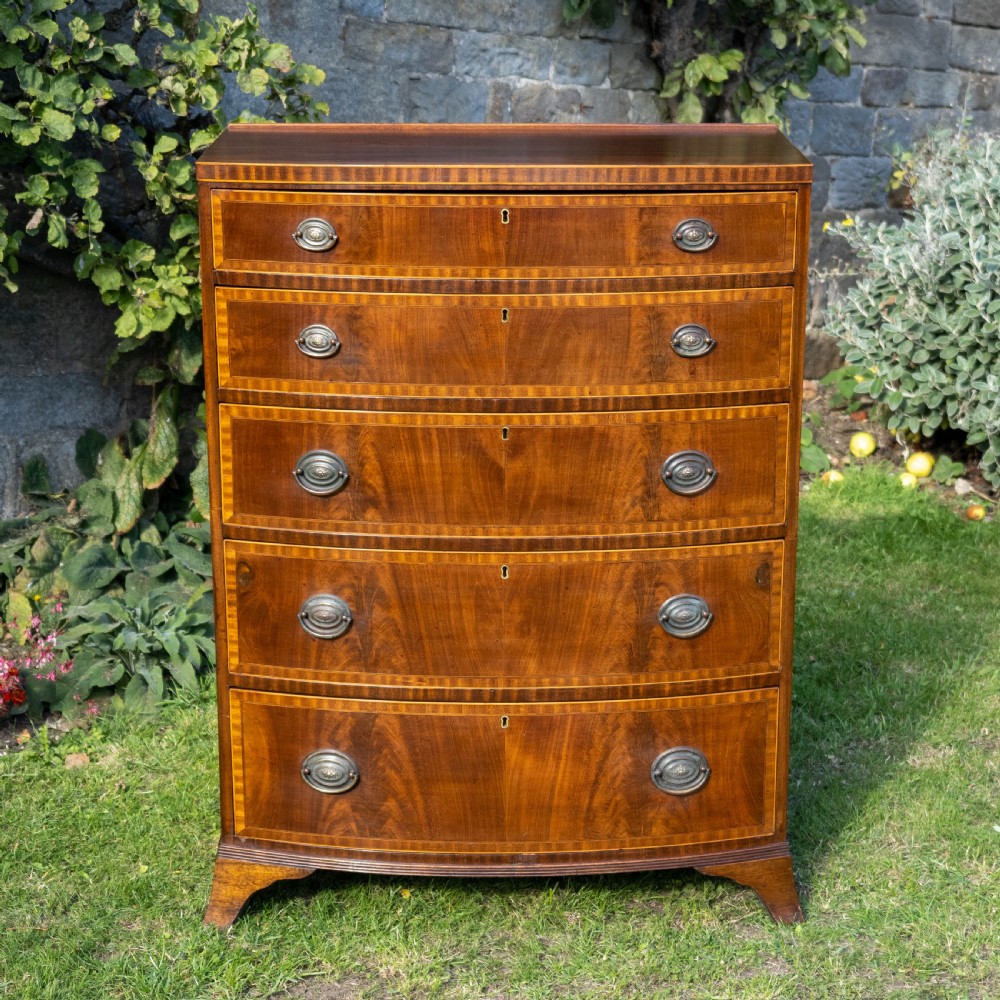 Georgian Style Bow Front Crossbanded Mahogany 5 Height Chest of Drawers C1900 View IV