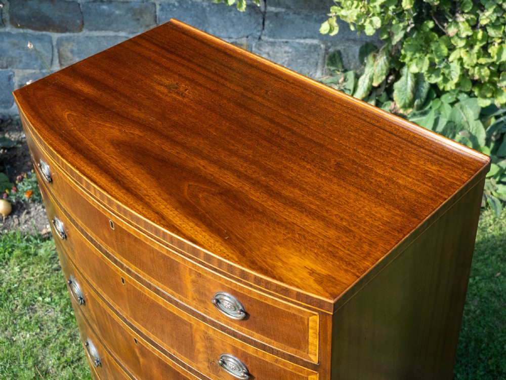 Georgian Style Bow Front Crossbanded Mahogany 5 Height Chest of Drawers C1900 View VI