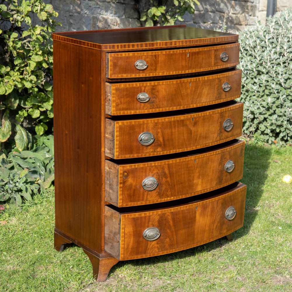 Georgian Style Bow Front Crossbanded Mahogany 5 Height Chest of Drawers C1900 View VII