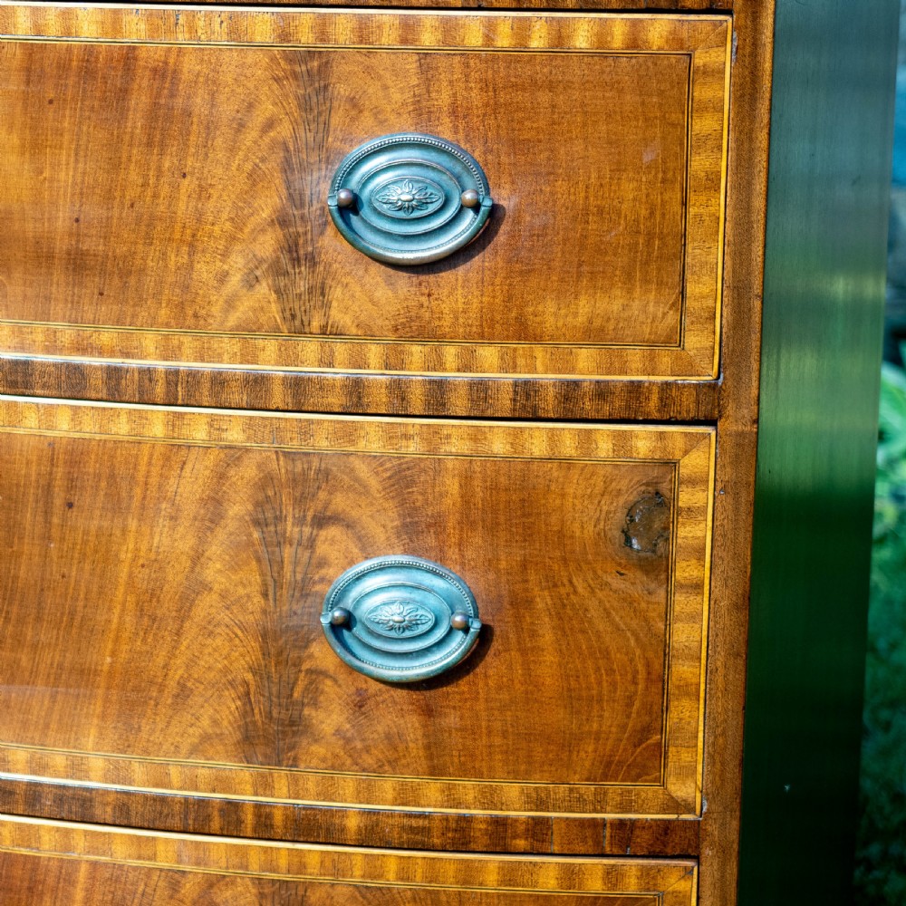 Georgian Style Bow Front Crossbanded Mahogany 5 Height Chest of Drawers C1900 View IX