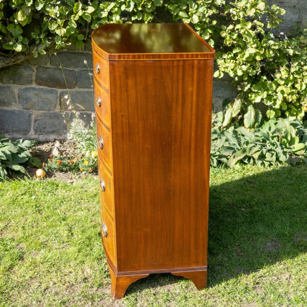 Georgian Style Bow Front Crossbanded Mahogany 5 Height Chest of Drawers C1900 View X