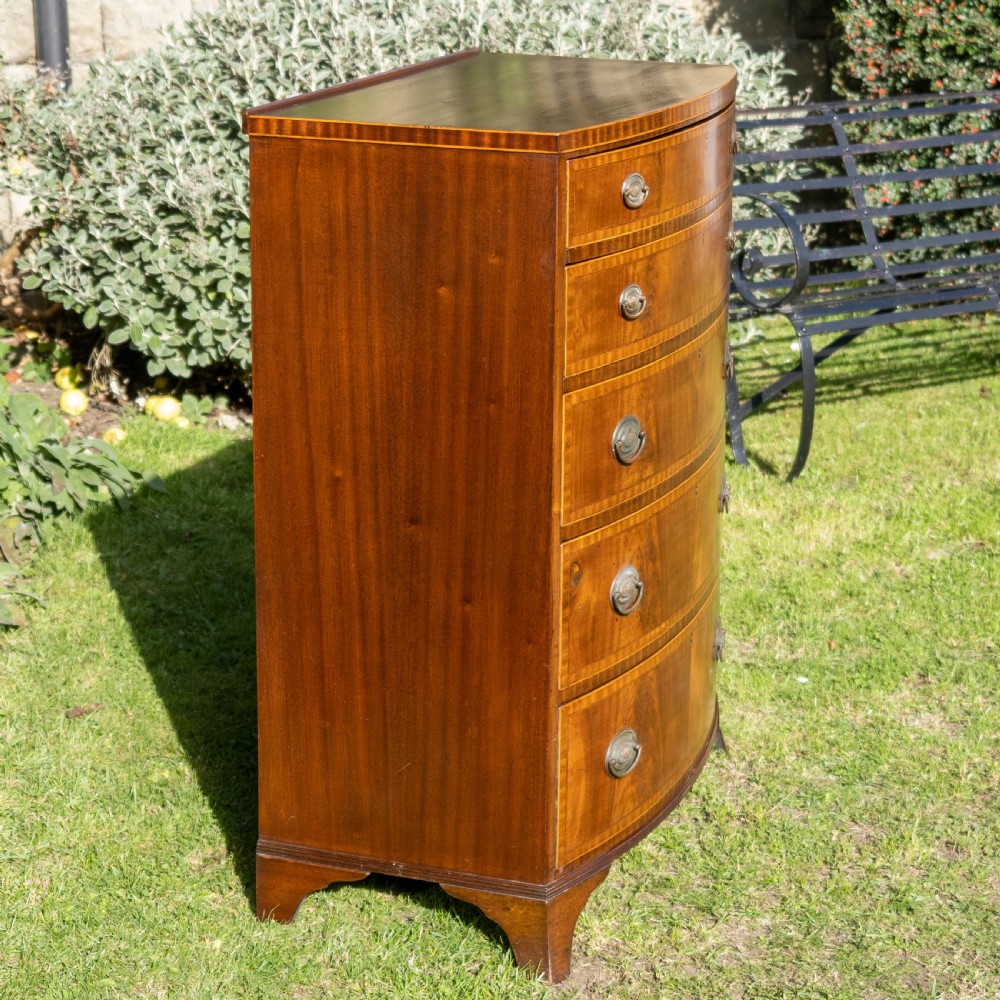 Georgian Style Bow Front Crossbanded Mahogany 5 Height Chest of Drawers C1900 View XI