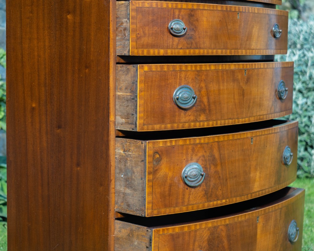 Georgian Style Bow Front Crossbanded Mahogany 5 Height Chest of Drawers C1900 View XII