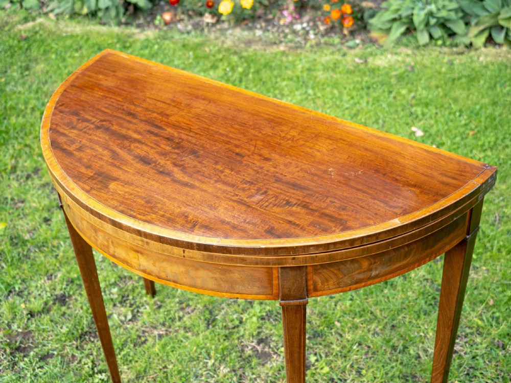 Georgian Demi-Lune Inlaid Mahogany Fold Over Tea Table / Console  View V