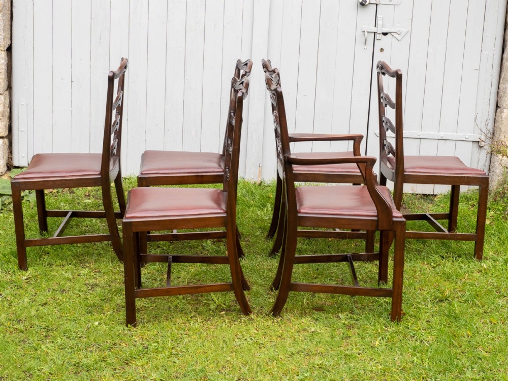 Chippendale Revival Set of 6 Mahogany & Leather Upholstered Dining Chairs View V