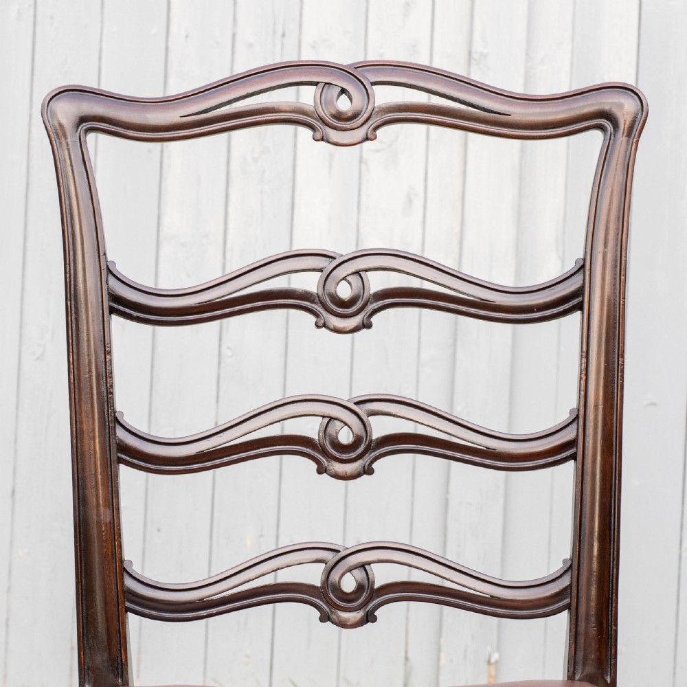 Chippendale Revival Set of 6 Mahogany & Leather Upholstered Dining Chairs View XII