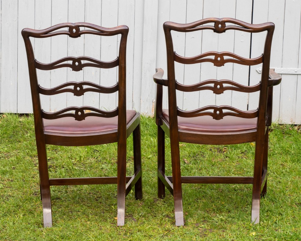 Chippendale Revival Set of 6 Mahogany & Leather Upholstered Dining Chairs View XIII