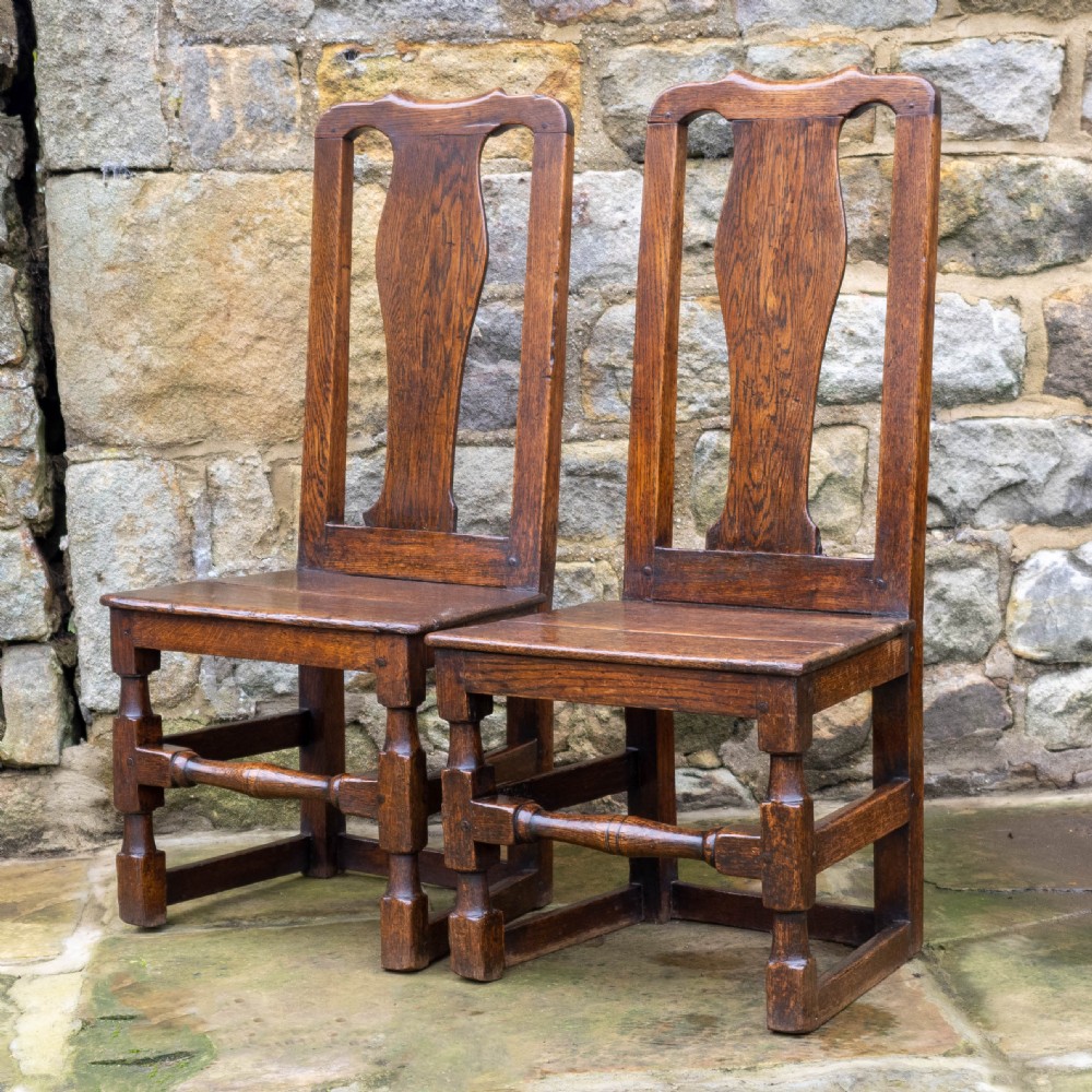 Pair of Late C17th High Back Oak Country Chairs (Carolean Jacobean)