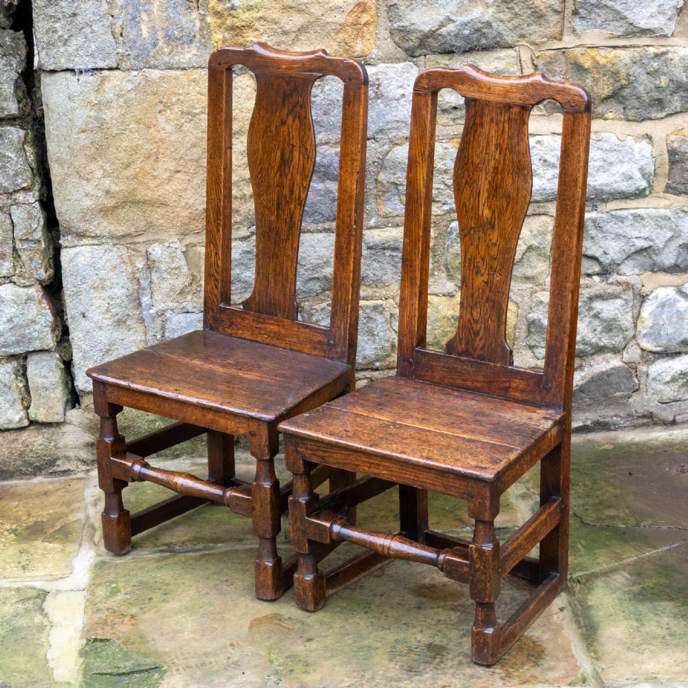 Pair of Late C17th High Back Oak Country Chairs (Carolean Jacobean) View II