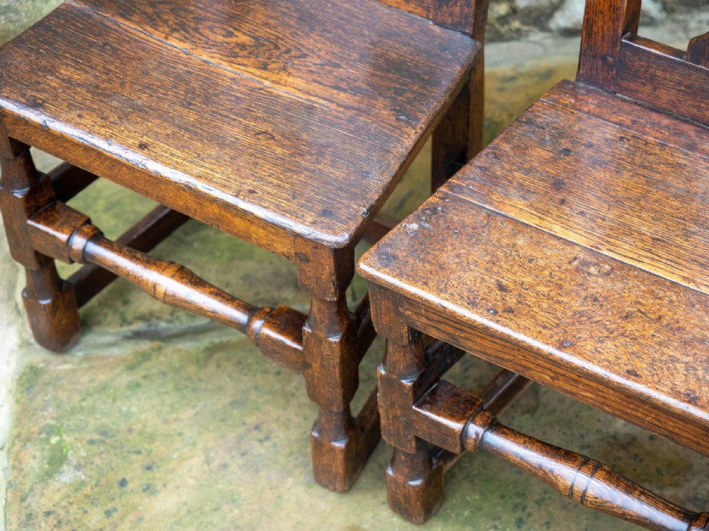 Pair of Late C17th High Back Oak Country Chairs (Carolean Jacobean) View III
